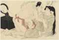Un hombre interrumpe a una mujer que se peina el largo cabello Kitagawa Utamaro Ukiyo e Bijin ga